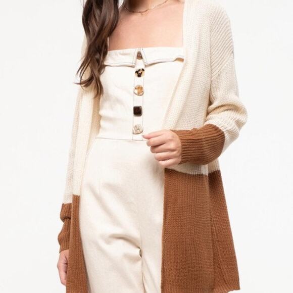 Long Line Lace-Up Back Color Block Knit Long Sleeve Cardigan Womens Small - Picture 5 of 7